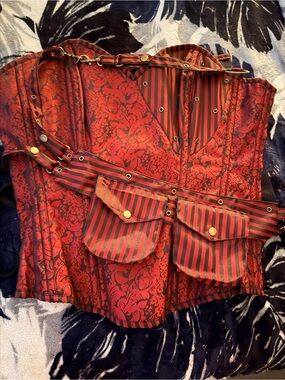 Corsetstory Red longline steampunk corsets/utility belt pouches | sz 36